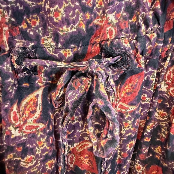 Free People Baby Doll Maxi Purple Paisley Floral Cotton Dress Tie Strap M - Picture 3 of 9